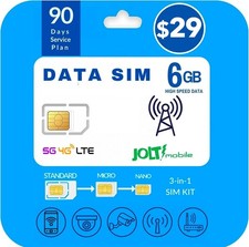 Jolt Mobile Data SIM Card - 6GB Internet 90 Day Data Plan on AT T 5G 4G LTE USA