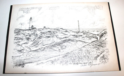Lithografie Blavandshuk Fyr Dänemark 1981 / Künstler Gustav Holgersen 1919-1999