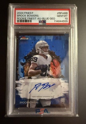 2024 Topps Finest Brock Bowers RC Auto Blue Geo 17/99 PSA 10 Las Vegas Raiders