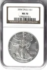 2004 SILVER EAGLE NGC MS70 CLASSIC BROWN LABEL SPOTS