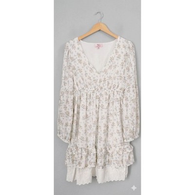 Dizzy Lizzy Mini Dress Size XL Floral Eyelet Lace Hem White Blue Babydoll |  eBay