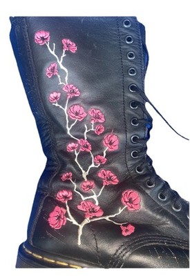 Doc Martens Womens Size 8 Lace Up And Zip Up Boots Embroidered Cherry Blossoms