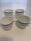 Pyrex 723 Blue Band Mugs, Set of 4 Vintage Corning Restaurant Ware, Milk Glass