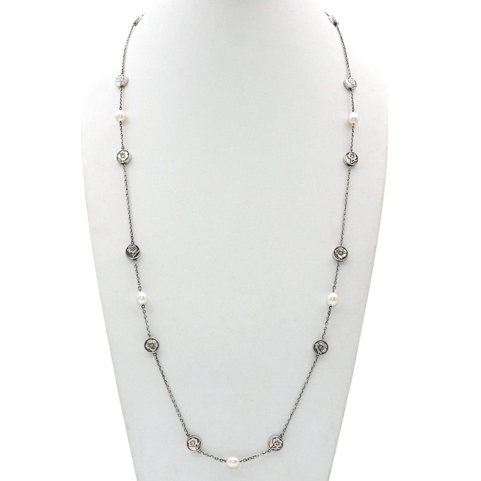 Tiffany & Co. Sterling Silver Pearl Nature Rose Flower Station Necklace - Image 3 of 4