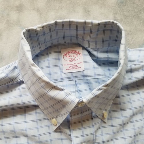 Camisa de vestir para hombre Brooks Brothers original polo talla 16,5-6/7 azul a cuadros sin hierro - Imagen 2 de 7
