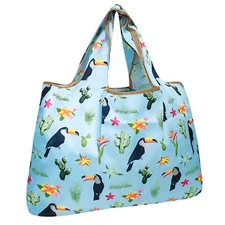 Large Foldable Tote Nylon Reusable Grocery Bags Toucan & Cacti