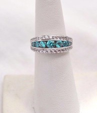Ladies Sterling Silver Blue Topaz And Cubic Zirconia Band Size 6