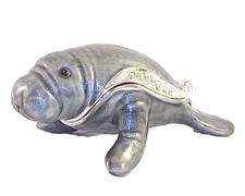 Mandy the Manatee Pewter Bejeweled Hinged Miniature Trinket Box Kingspoint 