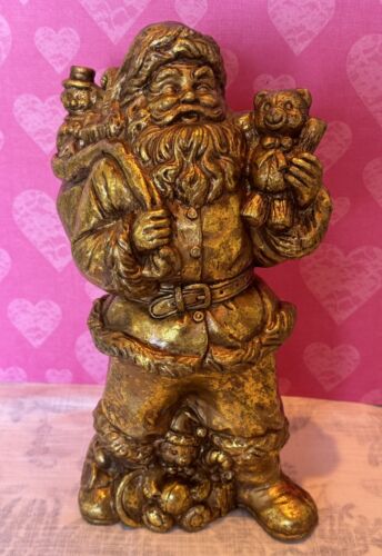 Antique Gold Tone Old World Santa Claus w/toy Sack Figure Statue 10” Christmas - Picture 8 of 8