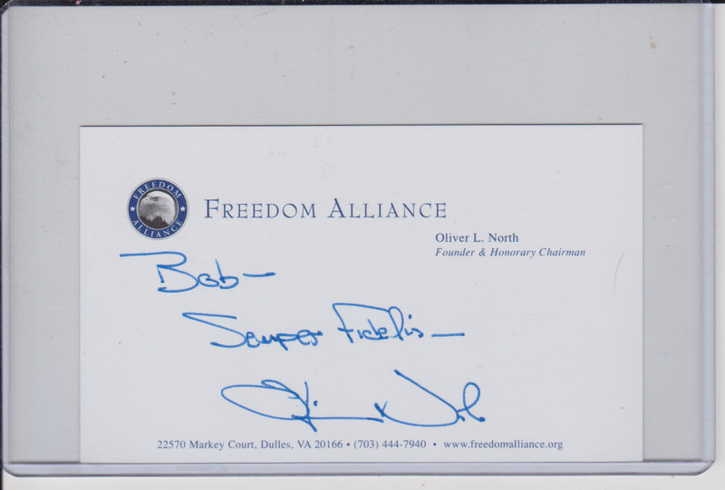 Lt. Colonel Oliver North Autographed Business Card-Iran Contra Figure