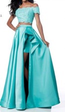 Sherri Hill Long Evening 2-Piece Jade Gown with Hi-Lo Slit Skirt 51857 Size 6