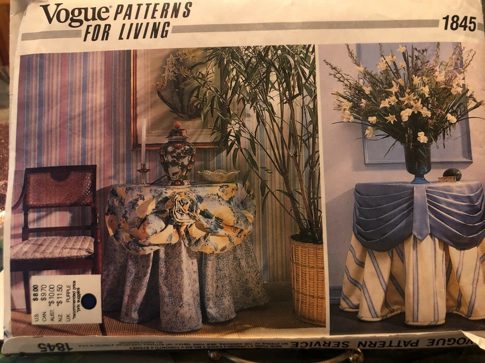 Vogue Pattern 1845 HOME DECOR TABLECLOTHS NAPKINS TABLE SKIRT TABLE COVER VTG - Image 2 of 2