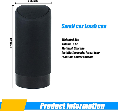 Pack-1 Car Trash Can with Lid, 2.5" X 6.2" Silicone Portable Waterproof Small Tr - Picture 2 of 12