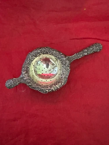 Antique Repousse Sterling Silver S KIRK & SON Tea Strainer #3