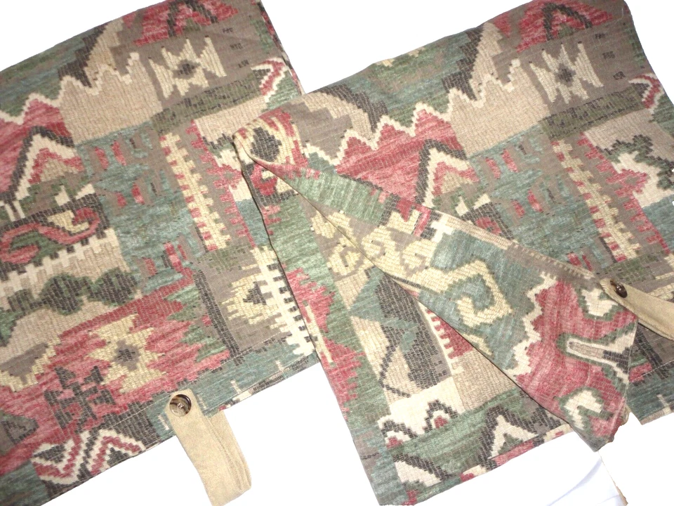 JC PENNEY SOUTHWESTERN AZTEC GREEN GOLD BLACK CLAY (2) CURTAINS PANELS 40 X 72 - Image 2 of 4