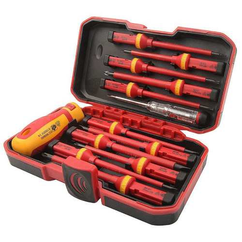 13Pc Interchangeable VDE 1000V Insulated Grip Slotted Torx Phillips Screwdrivers - Foto 1 di 4