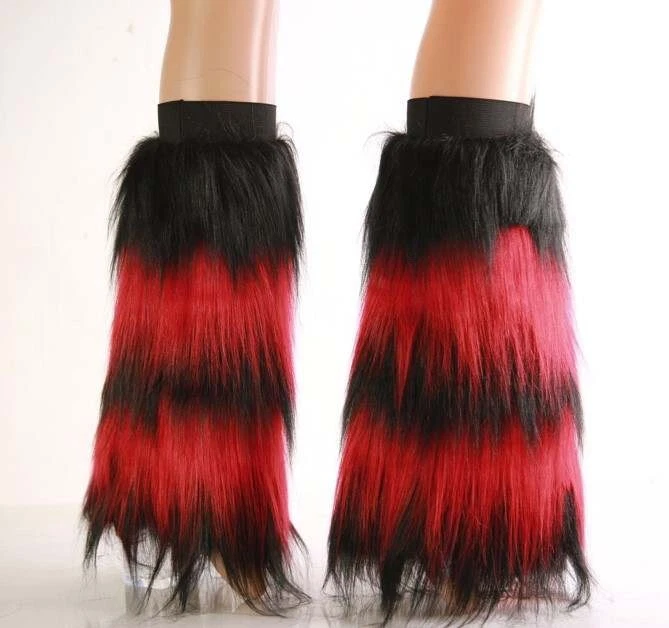 Red Black Furry Legwarmers Fuzzy Boot Covers Fluffy Leg warmer Women Party  Club