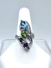 Sterling Silver Blue Topaz/Peridot/Amethyst Ring Size 9 