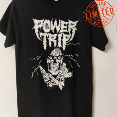 retro Power Trip band T-shirt black Short sleeve