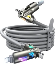 240W Chubby USB C Cable, 4 in 1 Charging Cable (6.6FT) with Light, USB A/C to C/