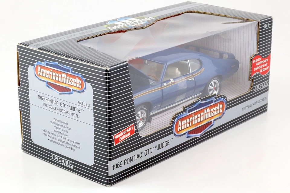 1:18 ERTL 1969 Pontiac GTO Coupe THE JUDGE Blu Metallizzato - Immagine 4 di 4