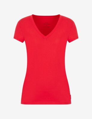 A|X Armani Exchange Women Short-Sleeve Pure Pima V-Neck T-Shirt, Magma, XL.