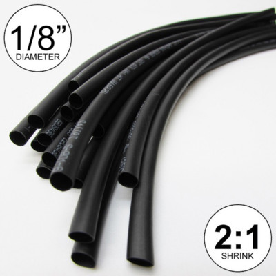 1/8'' ID Black Heat Shrink Tube 2:1 ratio polyolefin (25 ft) inch/feet/to 3mm