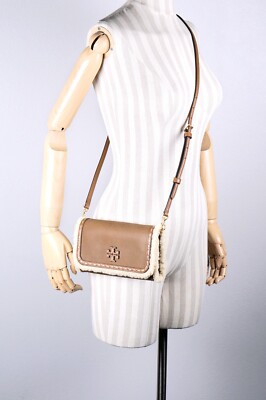 Tory Burch Thea Shearling Brown Crossbody Bag Clutch Purse with