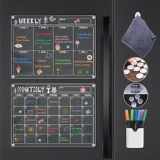 2 Pack Magnetic Fridge Calendar Dry Erase Board 16"x12",6 Markers with 3 Colors