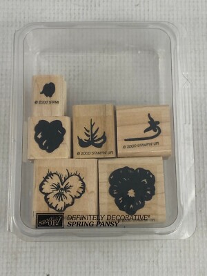 Stampin' Up! Spring Pansy 6 Stamp Set Definitely Decorative Wood Mounted w/Case