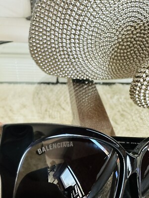 Balenciaga Womens BB0102SA 001 Black Gold Logo Sunglasses | eBay display picture 3