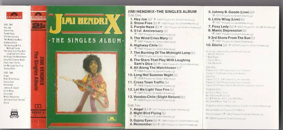 Jimi Hendrix - The Singles Album - Cassettes (Polydor PODVC6 England 1983) - Image 3 of 4