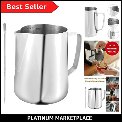 Langlebiges modernes Milchkännchen, 900ml Fassungsvermögen mit Messskala & Latte Art Stift