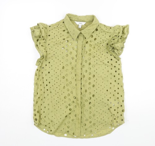 Marks and Spencer Damen Grün Baumwolle Basic Bluse Größe 10 Kragen - Spitze Kreis