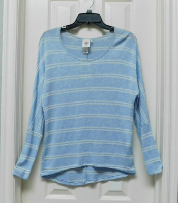 SELF ESTEEM Women's Top High Low Blue White Striped Long Sleeves Juniors X-Large