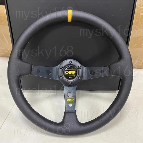 MOMO Leather Deep Cone 90mm Black stitches Racing Sport Steering Wheel 340mm 14' - Picture 3 of 7