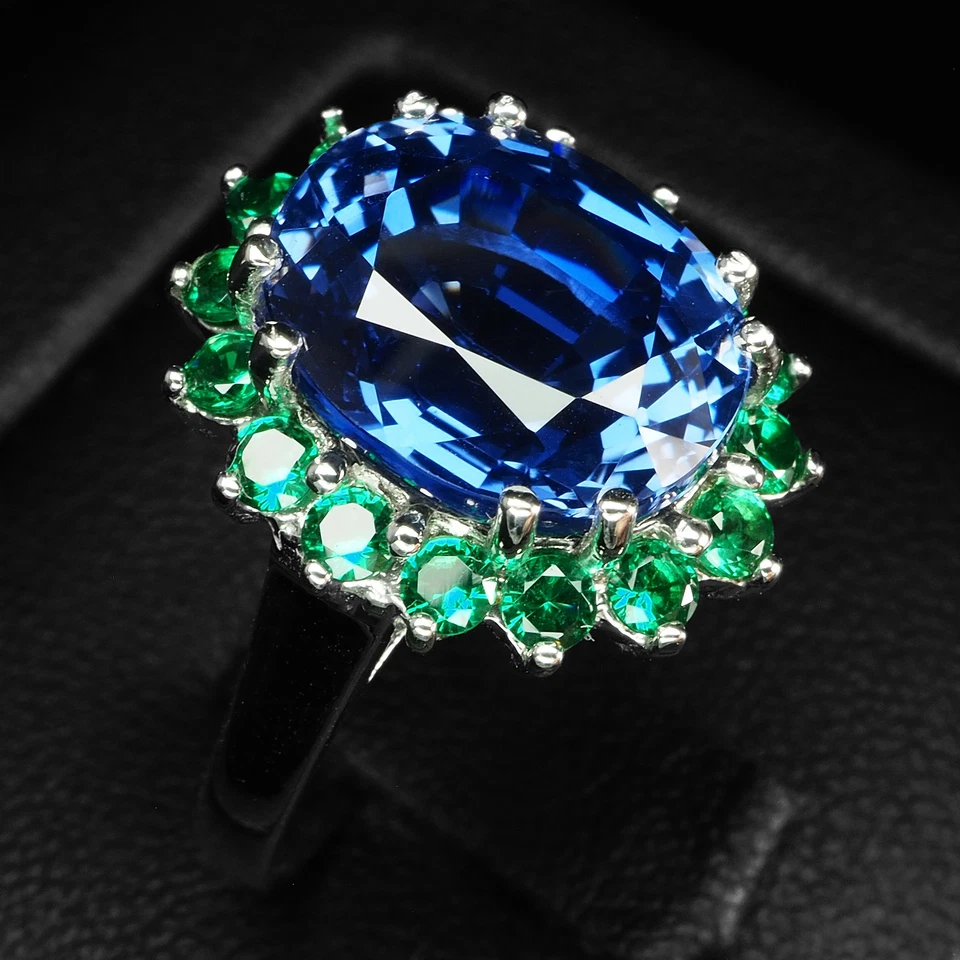 VIBRANTES ANILLOS DE ORO BLANCO DE PLATA DE LEY 925 DE 6,20 QUILATES CON ZAFIRO AZUL REAL TALLA 6 Foto 3 de 4