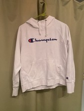 White Champion Women's Logo Hoodie Pullover Size M