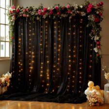 10x10FT Black Wrinkle Free Backdrop Curtains Lights String Photo Background
