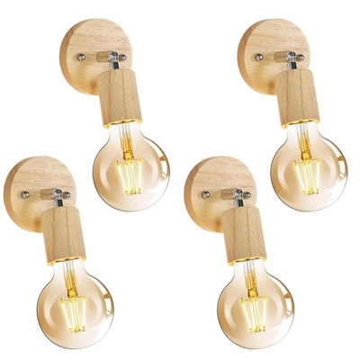 4stk Wandleuchten 350° Drehbar Holz Innen Nachttisch Wandlampe Wandbeleuchtung - Bild 1 von 4