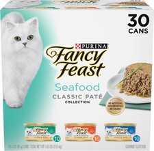 Purina Fancy Feast Seafood Classic Pate Grain Free Wet Cat Food 30 Pack 3oz