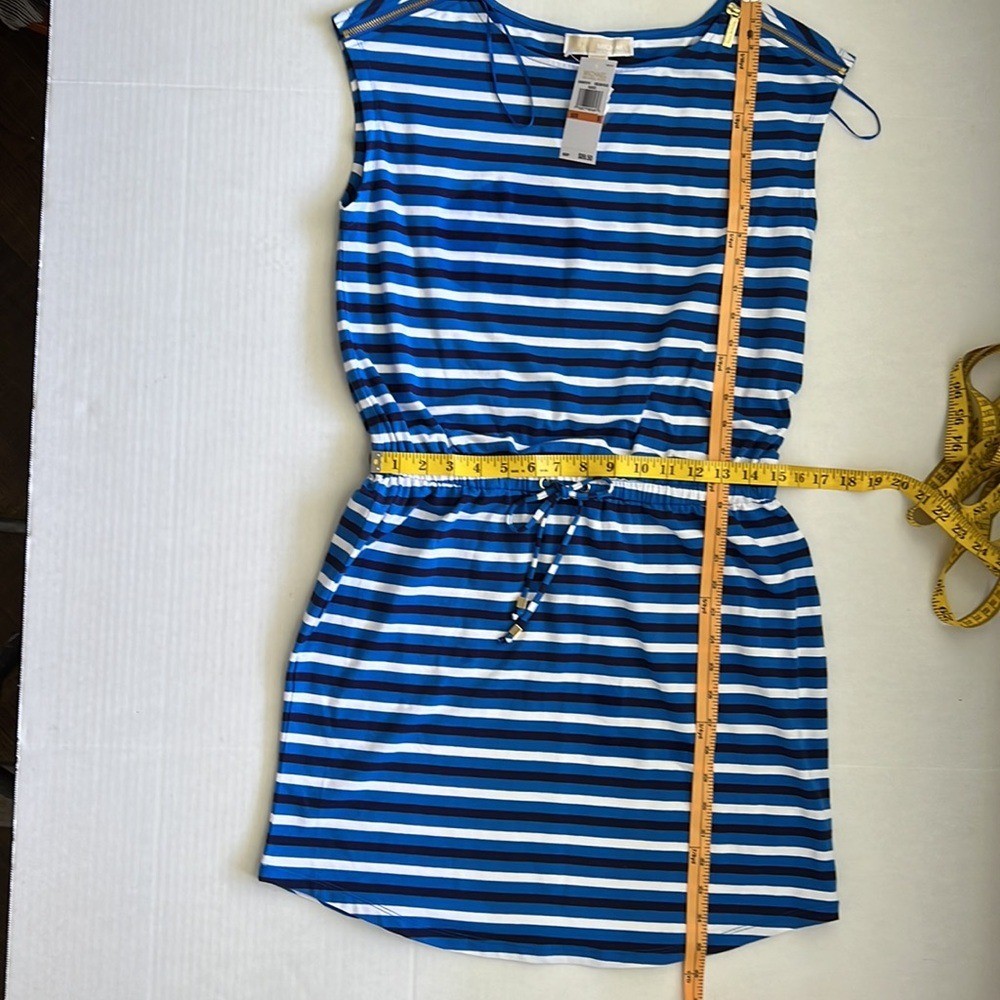 MICHAEL KORS Mini Dress Jersey Knit Grecian Blue Stripes Stretch Coastal NEW thumbnail 5