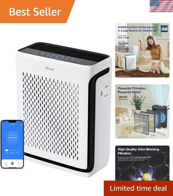 Smart WiFi Air Purifier with HEPA Filters, Washable Pre-Filter, and Air Quali...