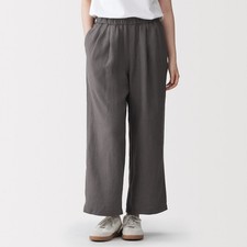 MUJI Womens 100 Linen Washed Easy Wide Pants Charcoal Gray FedEx