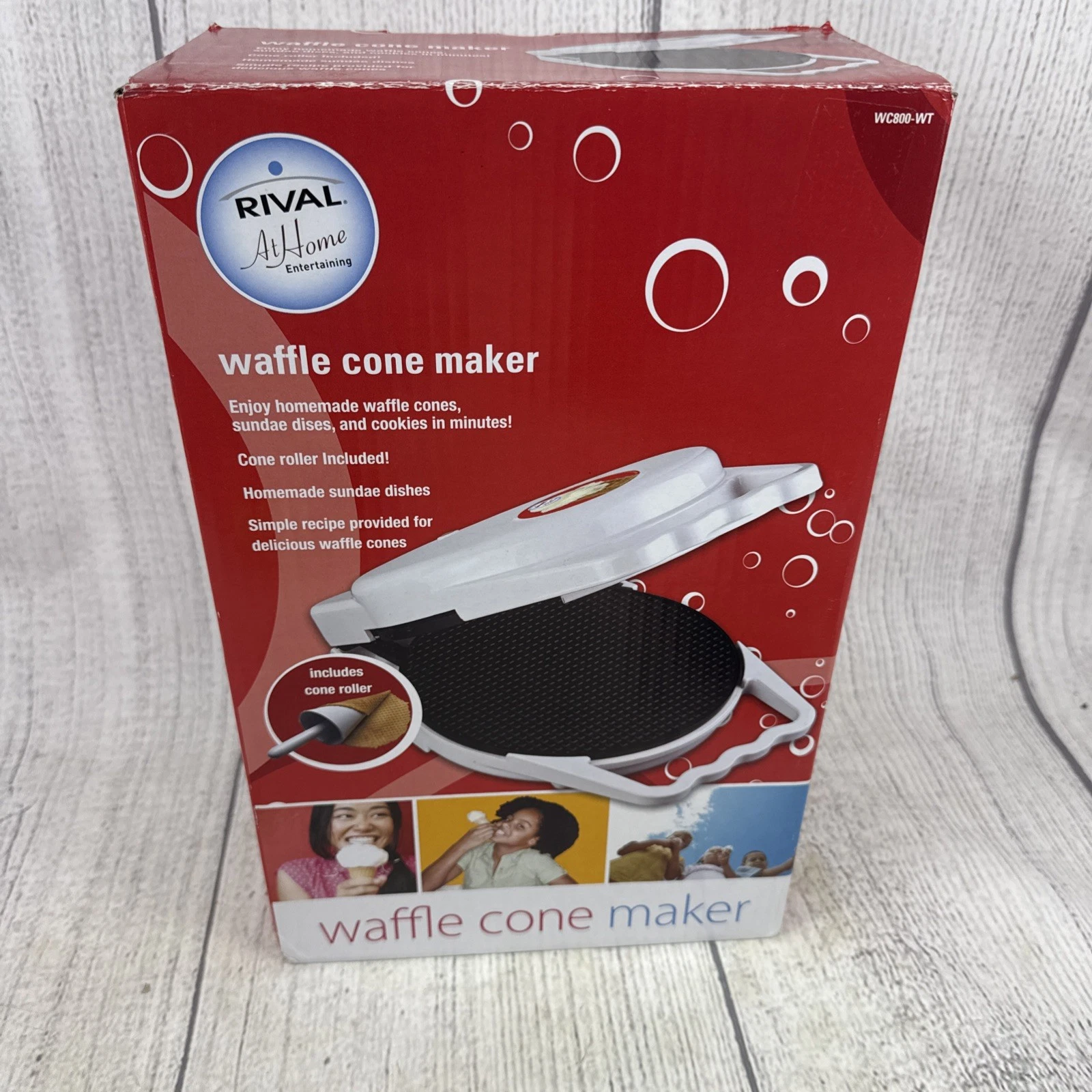 Rival Waffle Cone Maker Model WC800-WT White w/ Cone Roller NEW-IN-BOX