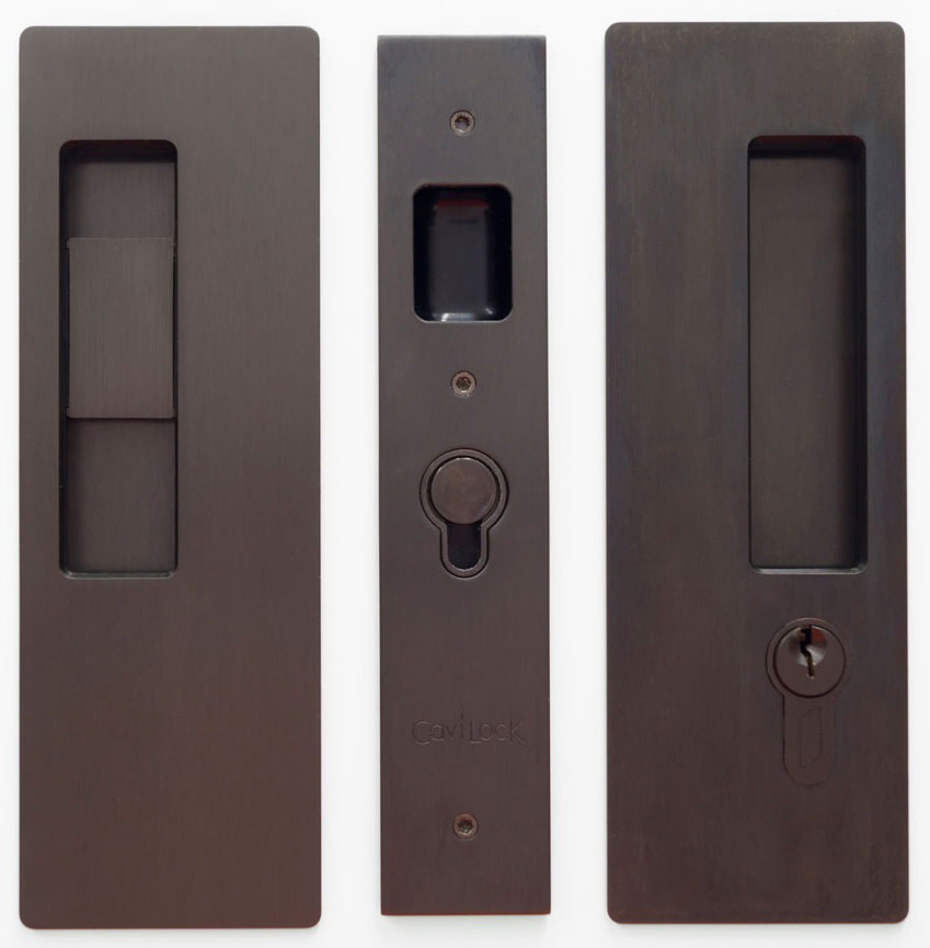 Cavilock CL400C-KE-34-LH Magnetic Keyed Entry Pocket Door Lock - Bronze