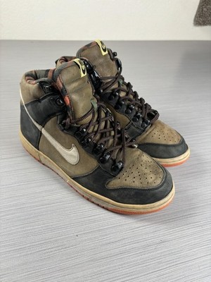 Nike Dunk High Premium Shoes Mens Size 8.5 Olive Orange Plaid Hiker 314345-321