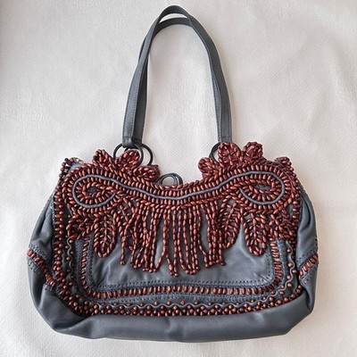 Jamin Puech Beaded Leather Shoulder Bag Blue Gray Artisan Rare Paris