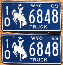 1969 Wyoming License Plate Number Tag Pair Plates - Truck