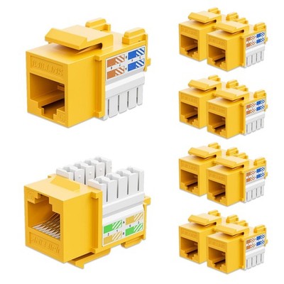 10 Pack 10Gbps Cat6 Keystone Jack RJ45 90Degree Punch Down Adapter Yellow